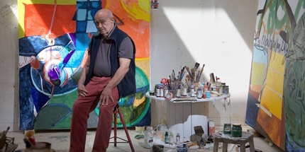 Portrait de Hervé TELEMAQUE dans son atelier. Article paru dans le journal : Le Monde 