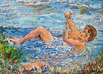 le bain de lange acrylique sur toile 100 x 73 cm 2024